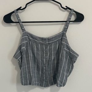 RVCA Blue & White Button Crop Top